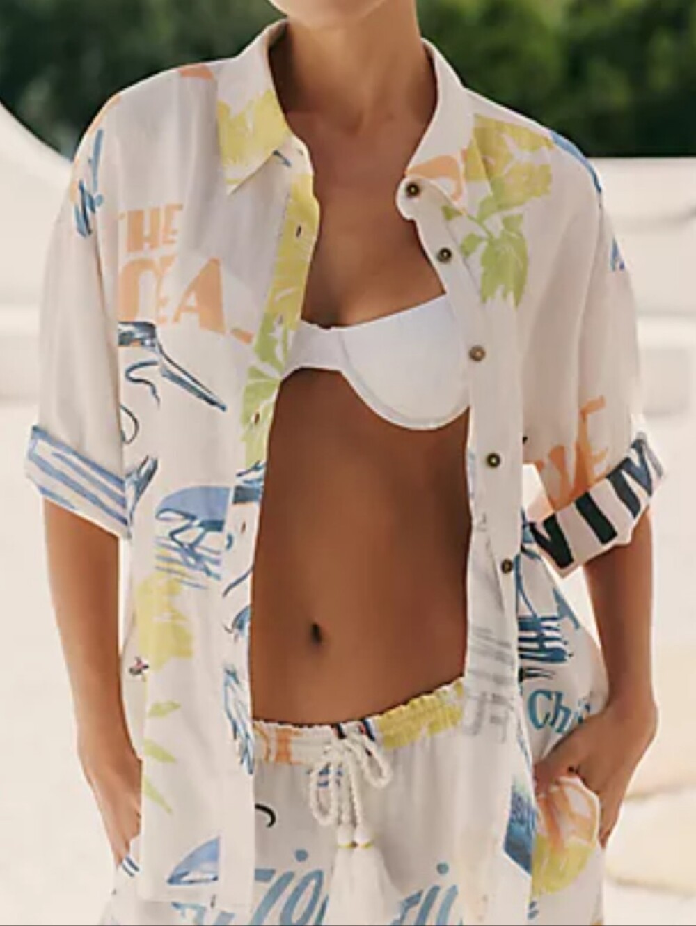 Celandine Linen Blend Buttondown Beach Shirt Anthropologie Tropical Resortwear